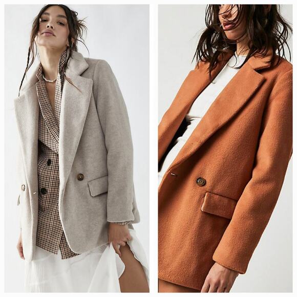 New Free People Mari Solid Peacoat Button Blazer $188 LARGE Terracotta Oversized - Picture 6 of 7